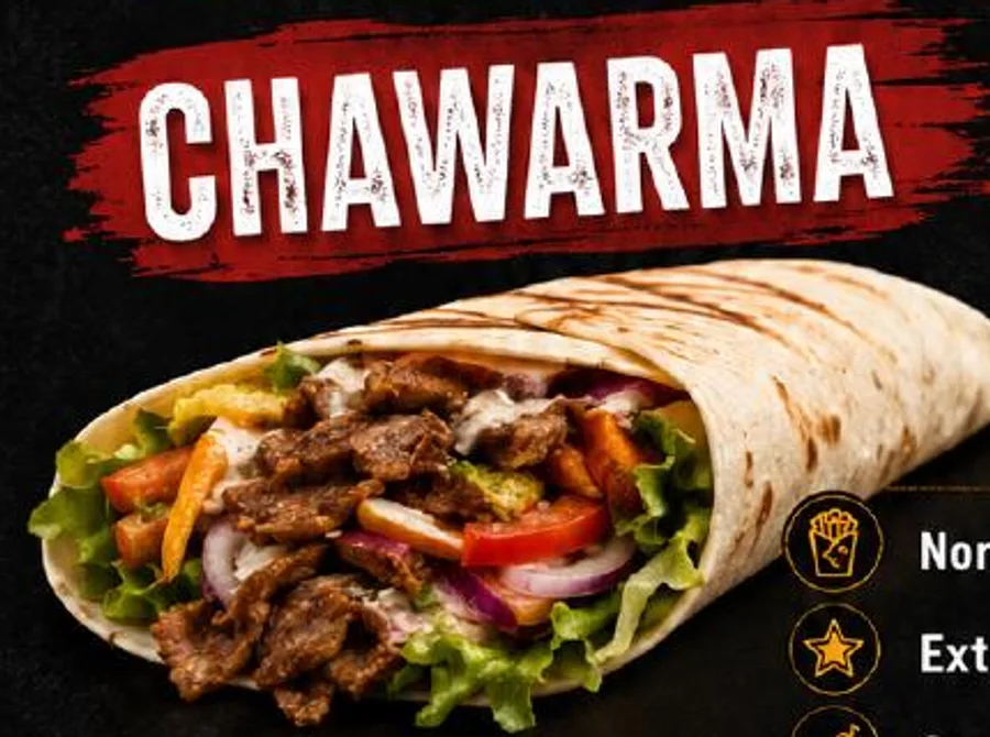 Chawarma roulée et généreusement garnie