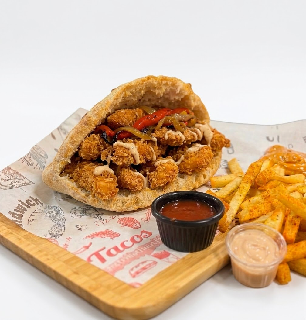 Sandwich au poulet croustillant avec fromage et frites