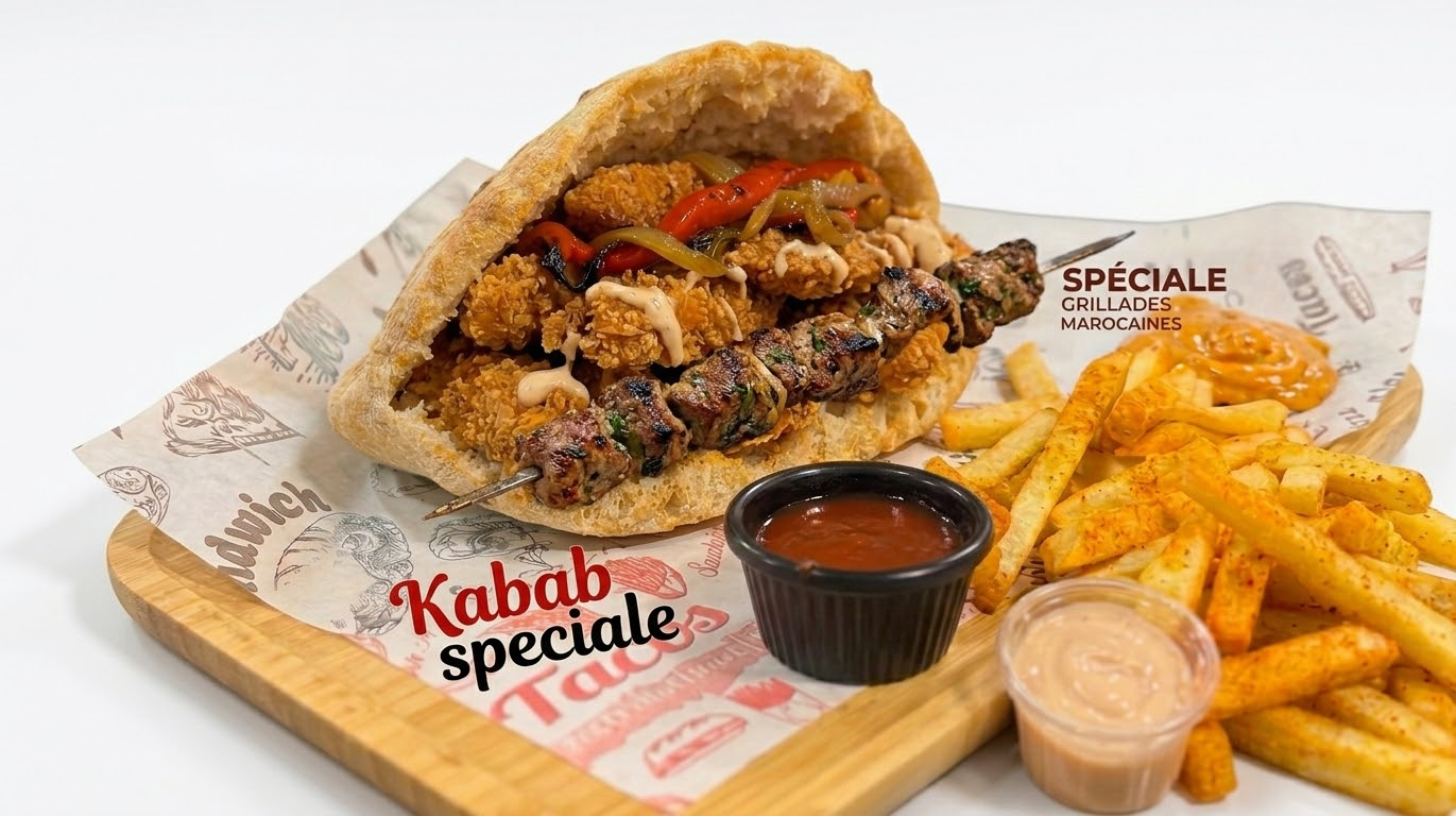 Sandwich généreusement garni servi avec des frites